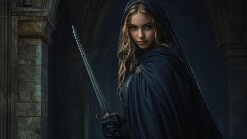 Mysterious Woman Holding Sword