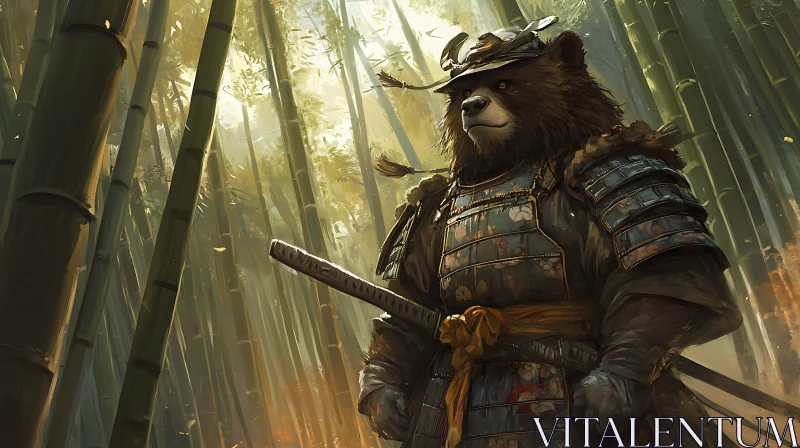 AI ART Samurai Bear Amidst Bamboo Grove