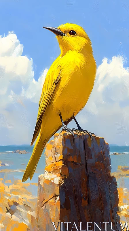 AI ART Vivid Yellow Avian in Natural Setting