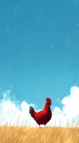 Vivid Rooster Against Blue Sky