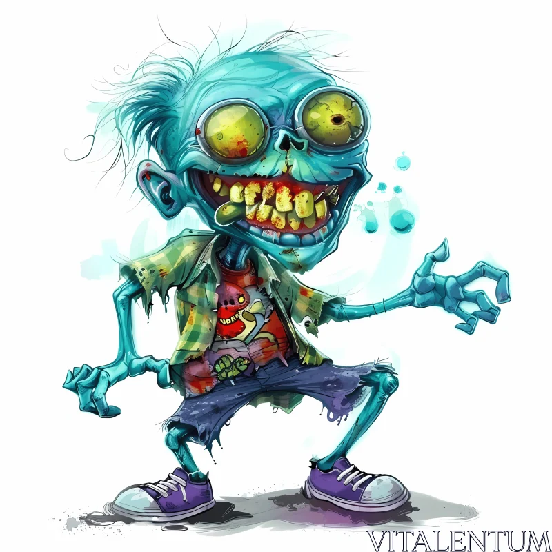 Funny Cartoon Zombie Illustration - Perfect for Halloween AI Image