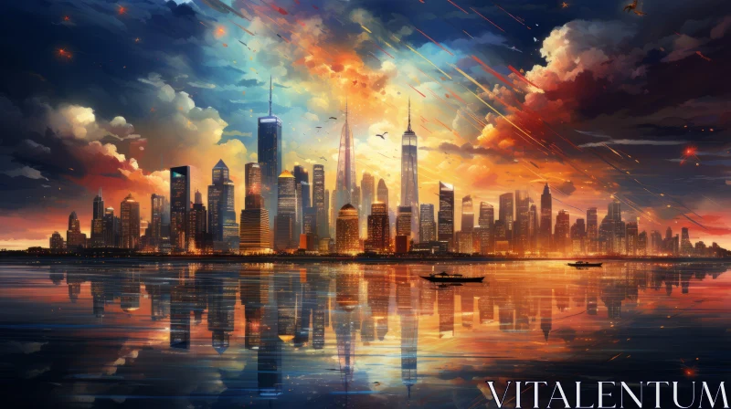 Futuristic New York Cityscape: Post-Apocalyptic Oil Painting AI Image