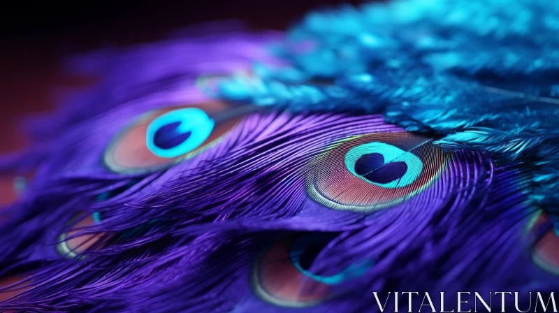 Luminous Close-Up of Blue and Purple Peacock Feathers AI Image
