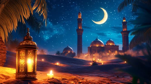 Night Scene with Mosque and Lanterns