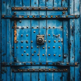 Weathered Blue Door with Metal Accents