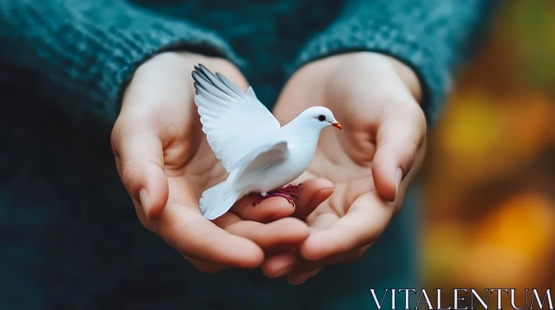 Gentle Hands Holding a White Dove AI Image