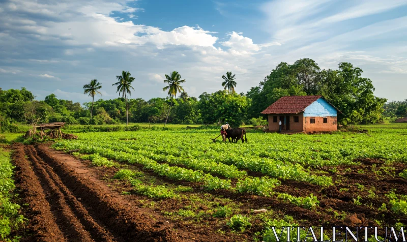 Rural Agriculture Landscape with Traditional Farming AI Image