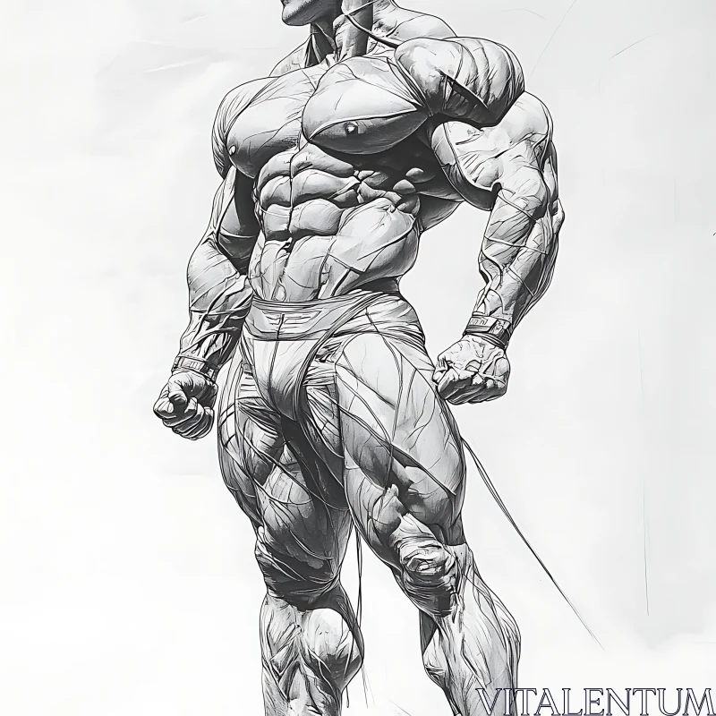 AI ART Detailed Anatomy Sketch of a Bodybuilder