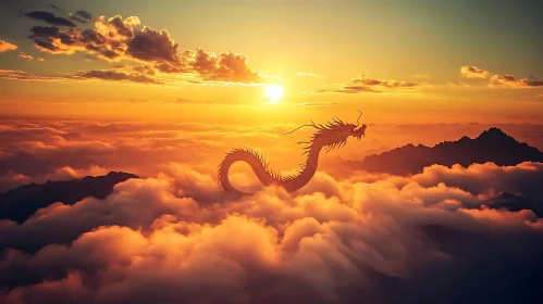 Golden Hour Dragon Above the Clouds