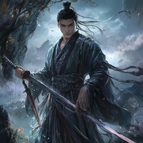 Swordsman in a Misty Mountain