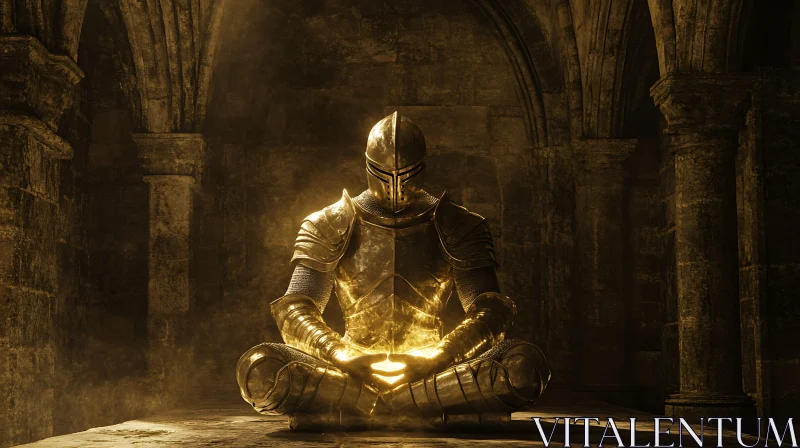 AI ART Meditative Knight in Ancient Hall