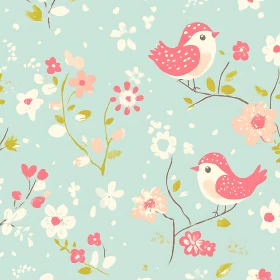 Pastel Birds and Flowers Illustration