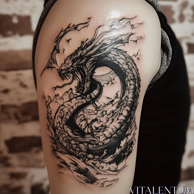 AI ART Arm Tattoo with Dragon Motif