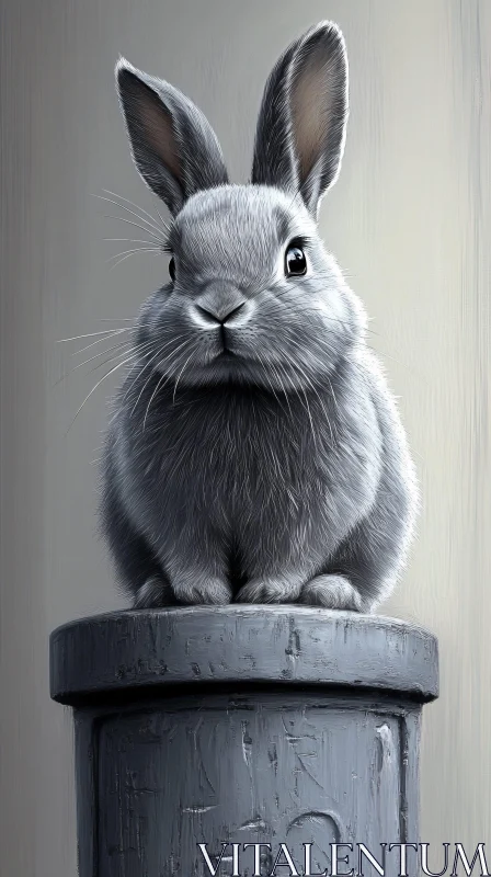 Fluffy Grey Rabbit Art AI Image