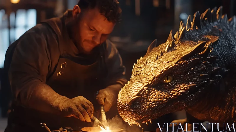 Fantasy Blacksmith with Dragon Companion AI Image