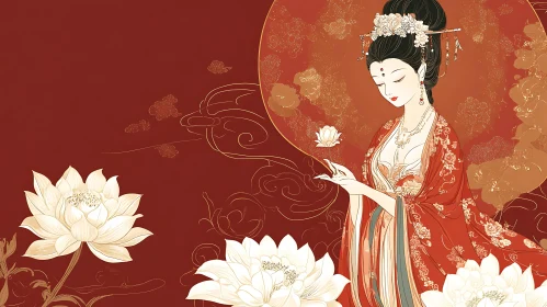 Elegant Lady Holding Lotus Blossom