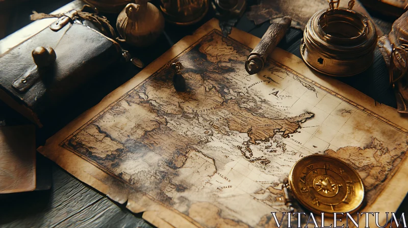 Antique Map with Compass and Book AI Image