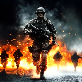 Warrior Amidst Flames: A Soldier's Resolve