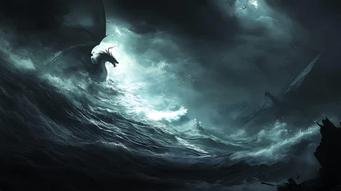 Sea Dragon Amidst Storm Waves