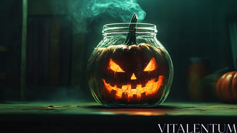 AI ART Halloween Pumpkin in a Glass Jar