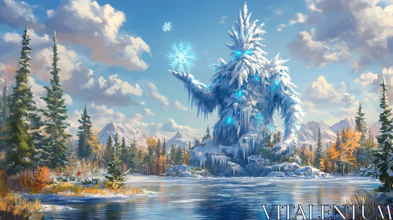 AI ART Snow Guardian Overlooking Winter Scenery