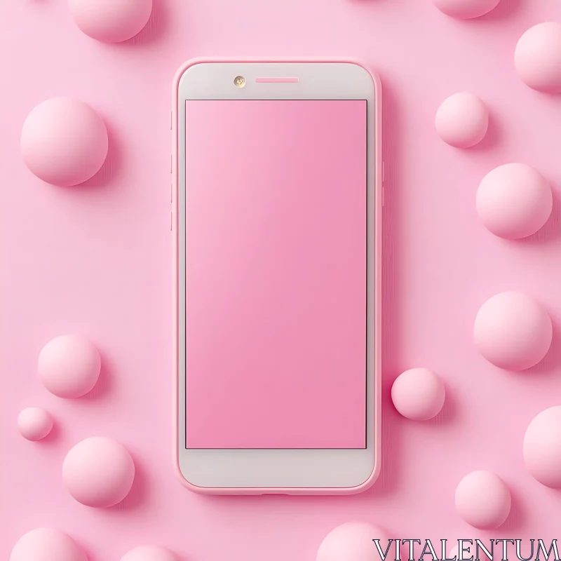 Minimalist Pink Phone and Spheres Design AI Image