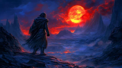 Lonely Warrior and the Red Moon