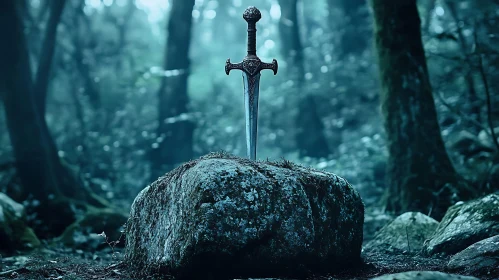 Enchanted Sword in the Mystical Forest