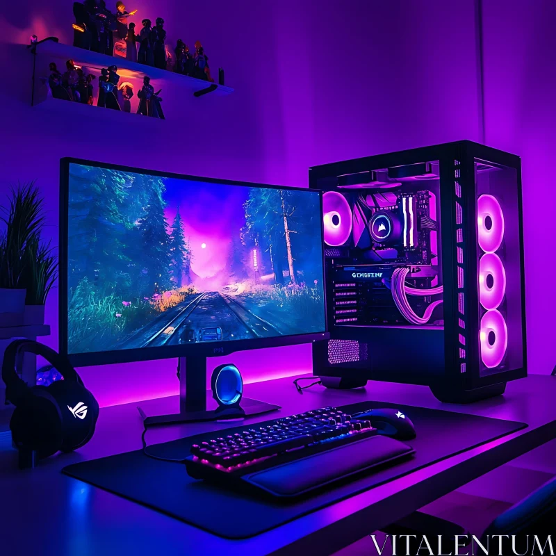 Futuristic Gaming Desk with RGB Lights AI Image