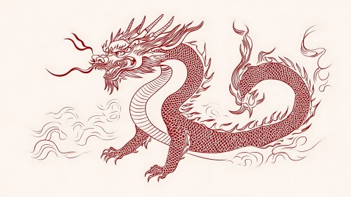 Crimson Dragon Sketch on Cream Paper