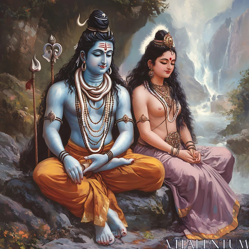 Hindu Gods in Peaceful Contemplation AI Image