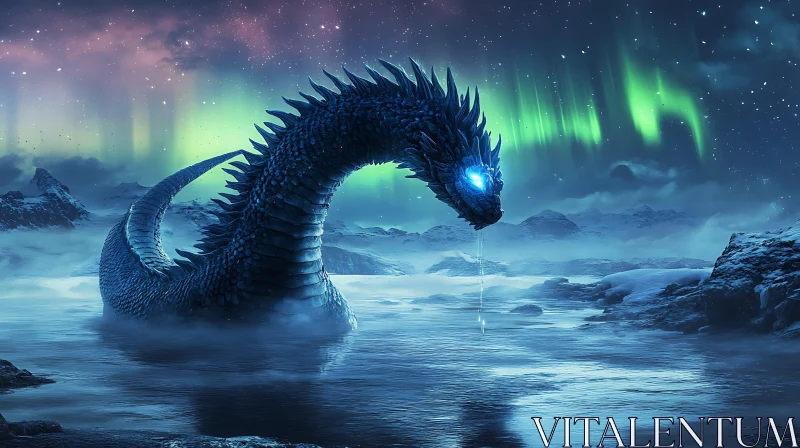 Dragon Under Aurora AI Image