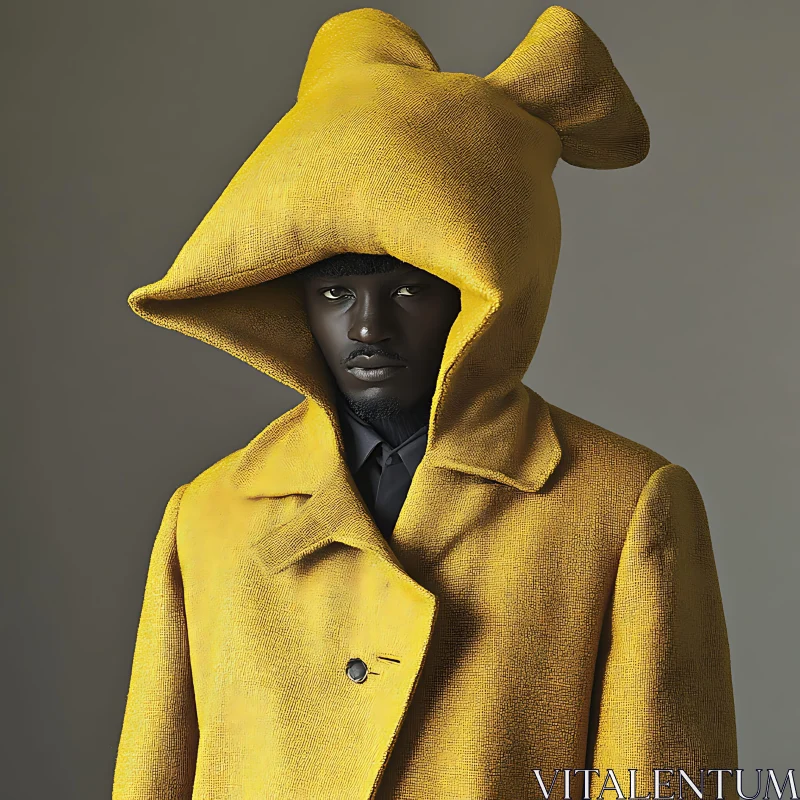 Man in Yellow Coat with Hood AI Image