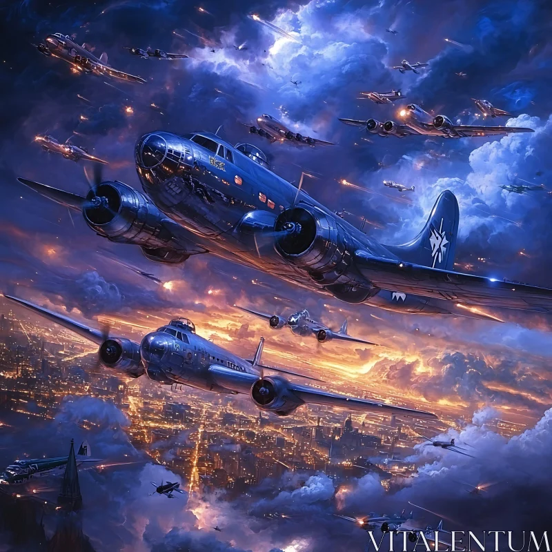 AI ART Night Flight of Vintage Aircrafts