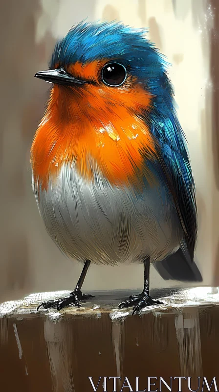 Vivid Orange and Blue Bird Artwork AI Image