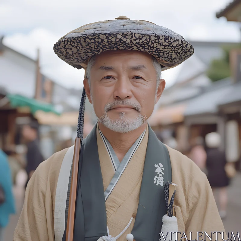 Portrait of a Man in Traditional Asian Dress AI Image