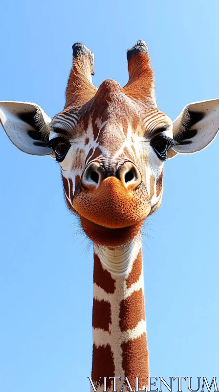 Giraffe Portrait Under Blue Sky AI Image