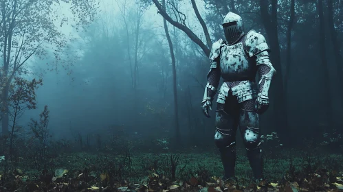 Armored Knight in Foggy Woods