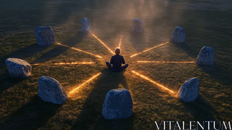 Person Meditating in a Stone Circle AI Image