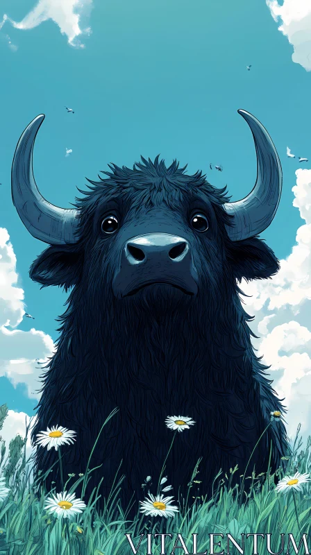 Charming Buffalo with Daisies AI Image