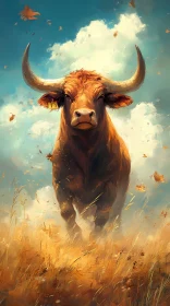 Bull in Sunlit Field