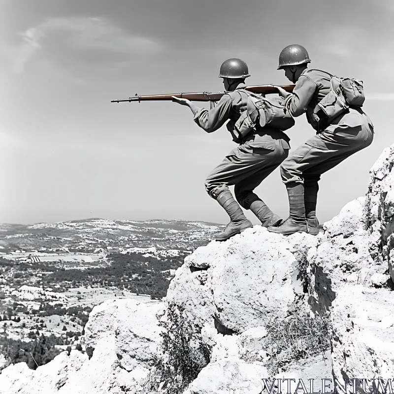 Hilltop Watch: Soldiers on Alert AI Image