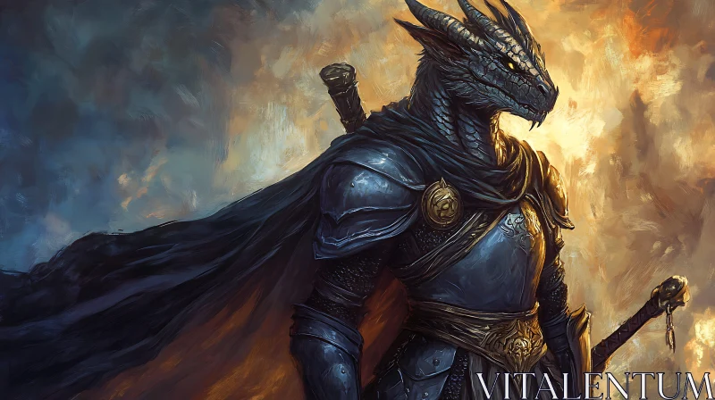 AI ART Armored Dragon Warrior Fantasy Illustration