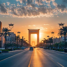 Urban Sunset with Palm Trees