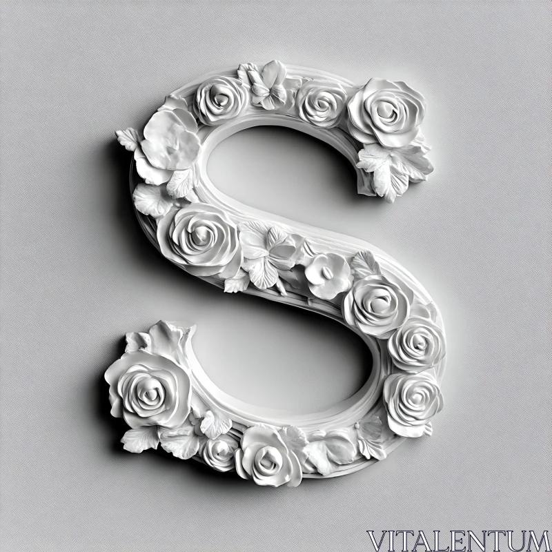 AI ART White Floral Letter S Art