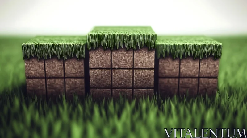 Grassy Minecraft Blocks Digital Art AI Image