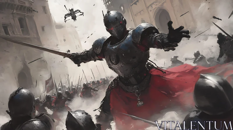 Medieval Warfare Illustration with Knights AI Image