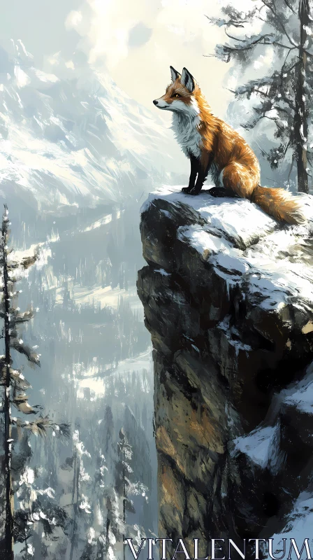 Lone Fox in Winter Mountains AI Image