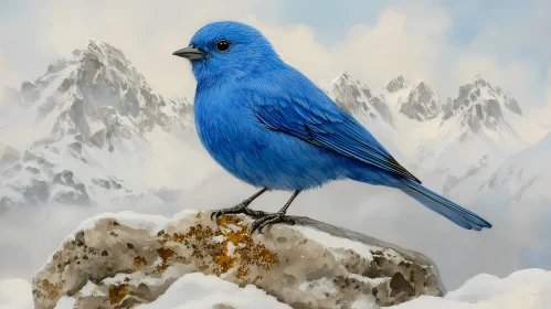 Vivid Bluebird with Misty Mountains