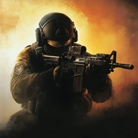 Tactical Soldier with Fire Background